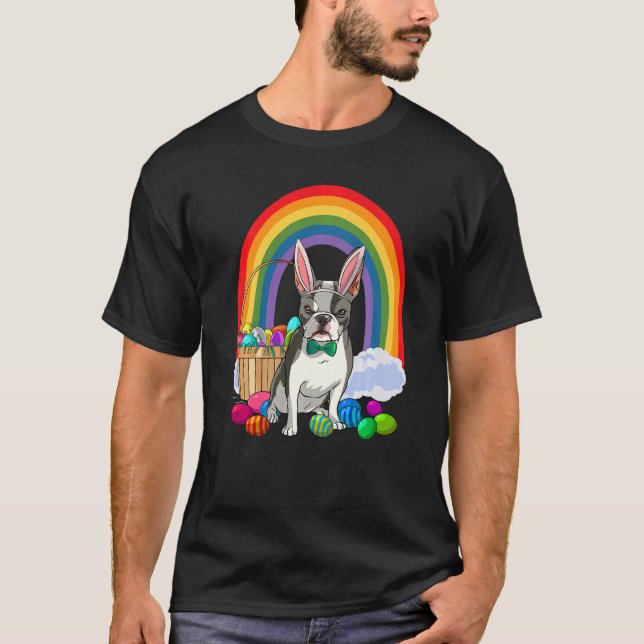 Camiseta Boston Terrier Dog Mom Easter Eggs Bunny Rabbit (Anverso)