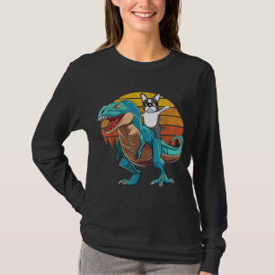 Camiseta Boston Terrier Dog Riding Dinosaur T Rex Boys