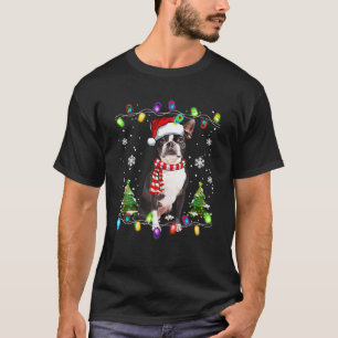 Camiseta Boston Terrier dog Santa Christmas Tree Lights Xma