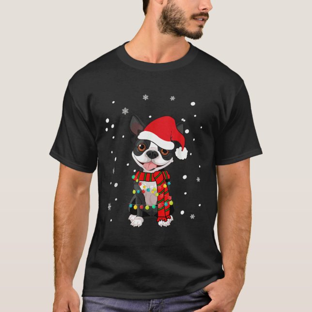 Camiseta Boston Terrier Dog Santa Hat Navidades Dog Light T (Anverso)