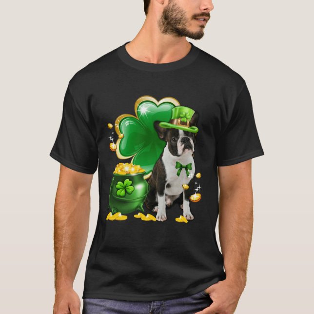 Camiseta Boston Terrier Dog Shamrock Irish Saint St Patrick (Anverso)
