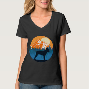 Camiseta Boston Terrier Dog Silhouette Sunset Mountain Fore