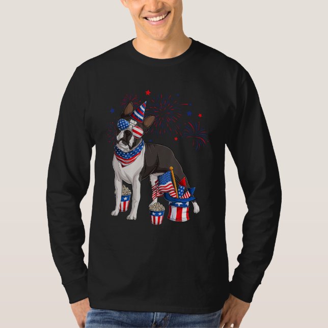 Camiseta Boston Terrier Dog Wearing 4th of July Sunglasses  (Anverso)