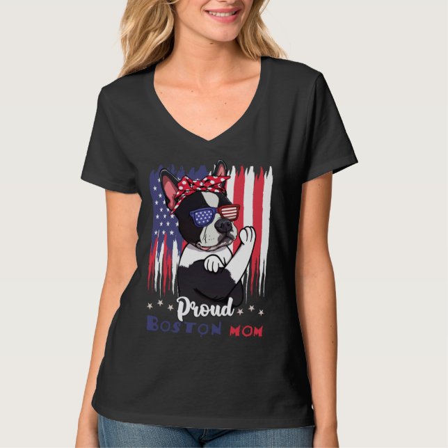Camiseta Boston Terrier Dog With Sunglasses American Flag (Anverso)