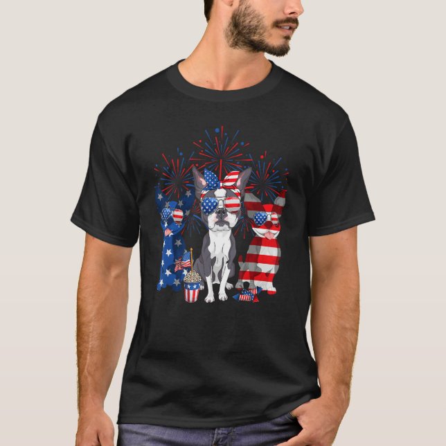 Camiseta Boston Terrier Dogs American Flag USA Indepedence  (Anverso)