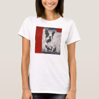 Boston Terrier en blanco y negro con borde rojo