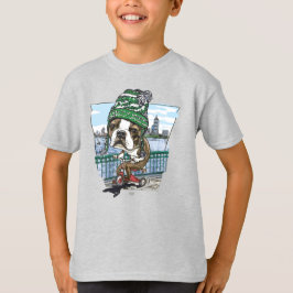 Camiseta Boston Terrier Green Winter Beanie on Red Tricycle