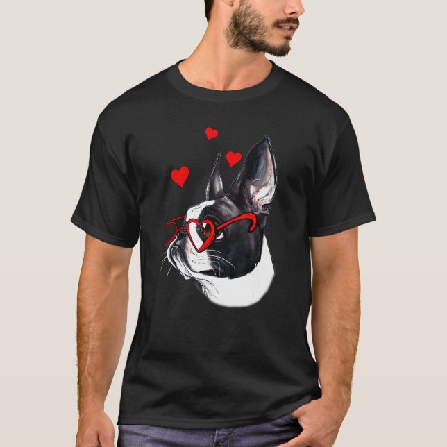 Camiseta Boston Terrier Heart Gafas de sol Día de San Valen (Anverso)