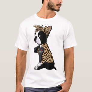 Camiseta Boston Terrier Lover Amo A Mamá Tattoo Leopard Mot