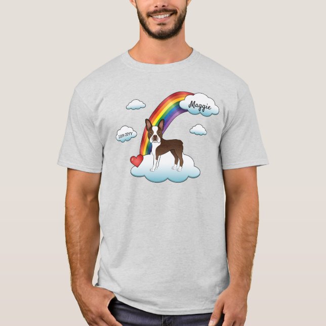 Camiseta Boston Terrier Marrón Chocolate Memorial Arcoíris (Anverso)