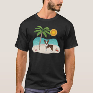 Camiseta Boston Terrier Marrón en una Playa Tropical de Ver