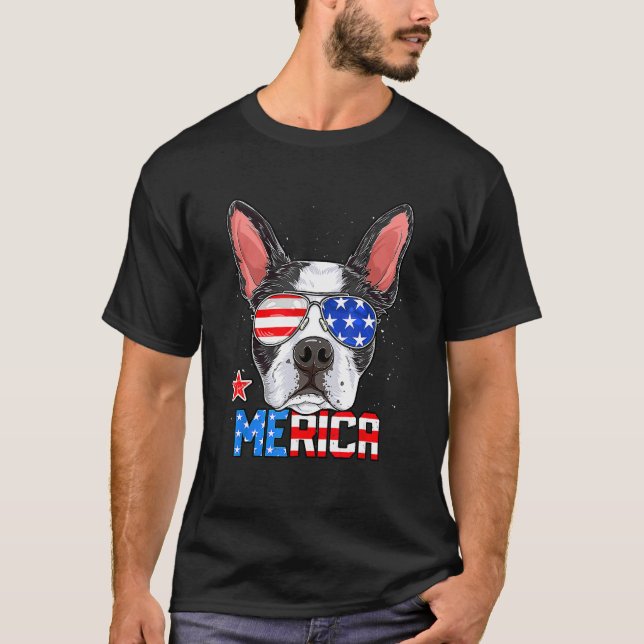 Camiseta Boston Terrier Merica 4th of July  Men Boys Dog Pu (Anverso)
