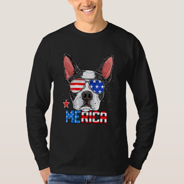 Camiseta Boston Terrier Merica 4th of July  Men Boys Dog Pu (Anverso)