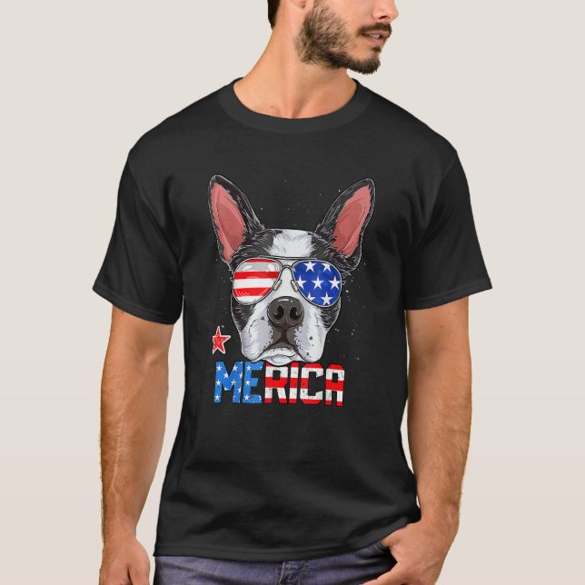 Camiseta Boston Terrier Merica 4th Of July Men Boys Dog Pup (Anverso)