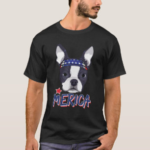 Camiseta Boston Terrier Merica Bandana 4 De Julio Perro