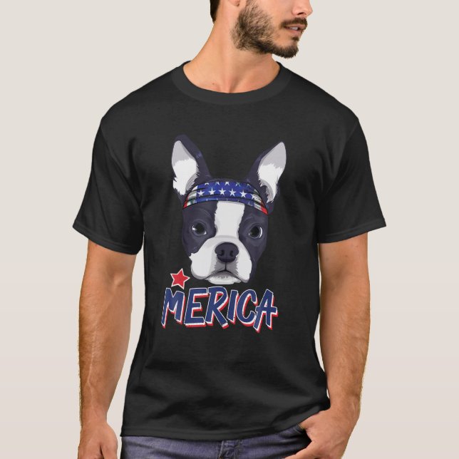 Camiseta Boston Terrier Merica Bandana 4 De Julio Perro (Anverso)