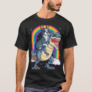 Camiseta Boston Terrier montando dinosaurio en regalos Homb