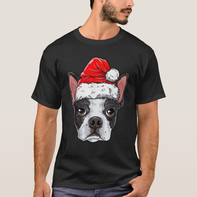 Camiseta Boston Terrier Navidades Perro Santa Hat Chicas de (Anverso)