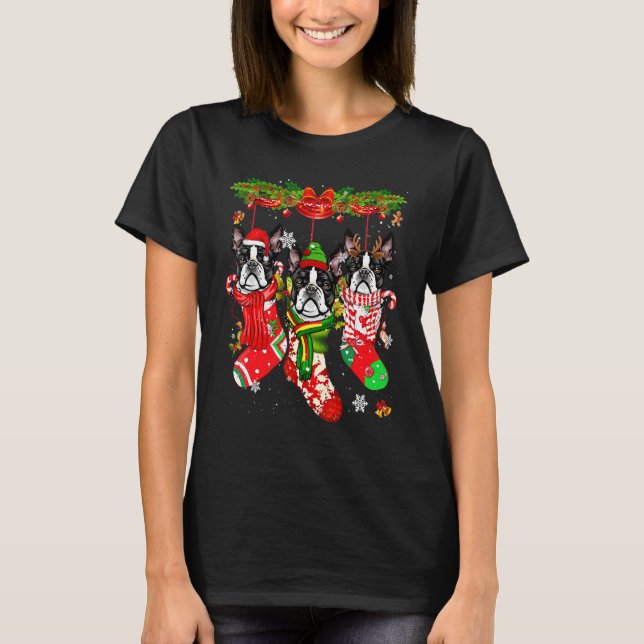 Camiseta Boston Terrier Navidades Socks disfrazan Feliz Nav (Anverso)