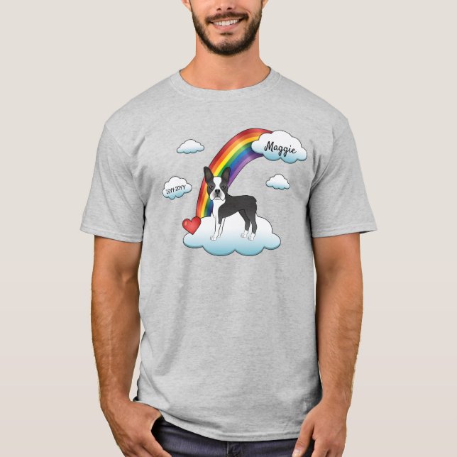 Camiseta Boston Terrier Negro Y Blanco Memorial Arcoíris (Anverso)