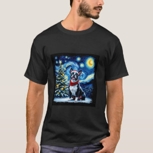 Camiseta Boston Terrier Noche Estrellada Navidad Van Gogh P
