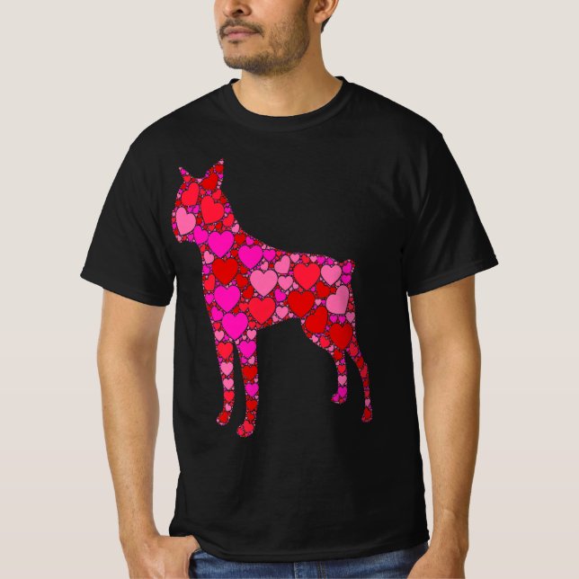Camiseta Boston Terrier Pink Red Heart Para Mujeres Hombres (Anverso)