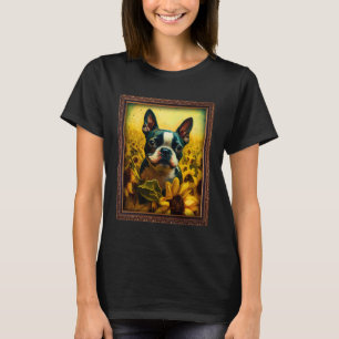Camiseta Boston Terrier Pintando Madres De Flor De Giro