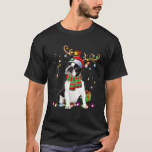 Camiseta Boston Terrier Reindder Santa Hat Árbol de Navidad