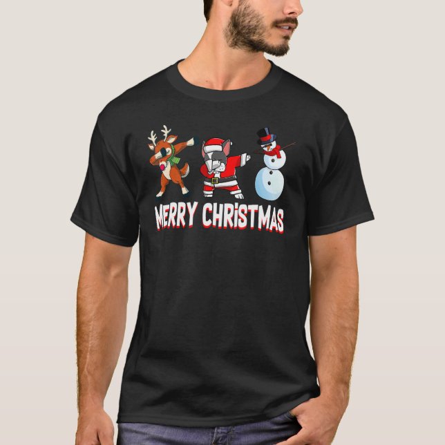 Camiseta Boston Terrier Reindeer Snowman Merry Christmas Lo (Anverso)