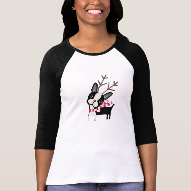 Camiseta Boston Terrier Rudolph el reno (Anverso)