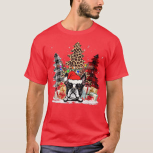 Camiseta Boston Terrier Santa Hat Light Buffalo Plaid Leopa