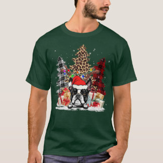 Camiseta Boston Terrier Santa Hat Light Buffalo Plaid Leopa