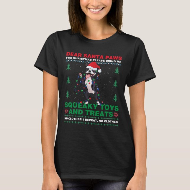 Camiseta Boston Terrier Santa Hat Xmas Light Bring Me Squea (Anverso)