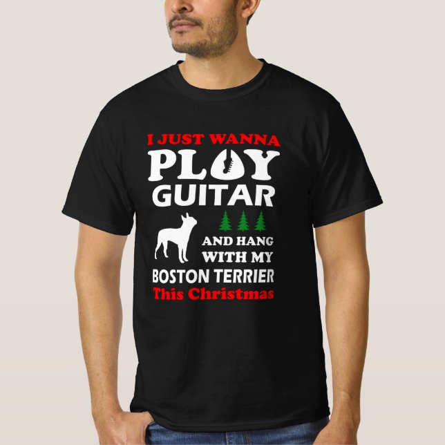 Camiseta boston terrier solo quiero tocar la guitarra (Anverso)