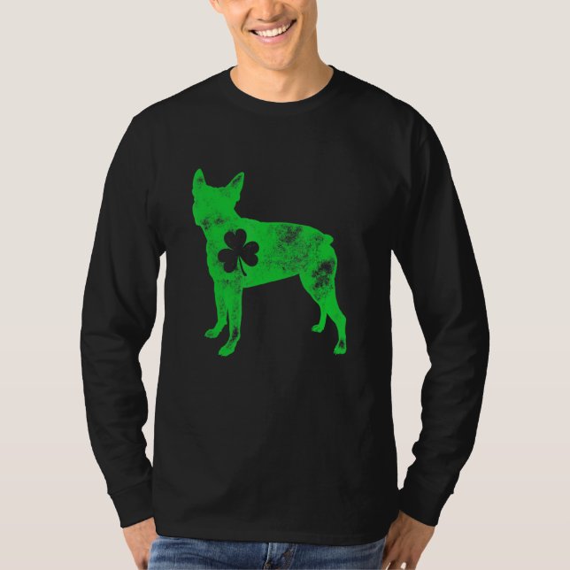 Camiseta Boston Terrier St Patricks Day Niños Chicas Shamro (Anverso)