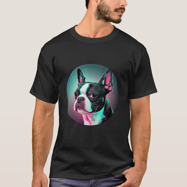 Camiseta Boston Terrier Synthwave 80s Retrowave Aesthetic (Anverso)