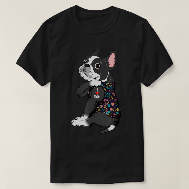 Camiseta Boston Terrier Tattoo amo a mamá Flor Pitbull Do (Diseño del anverso)