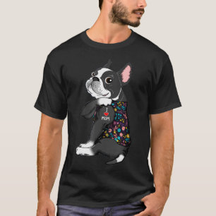 Camiseta Boston Terrier Tattoo amo a mamá Flor Pitbull Do