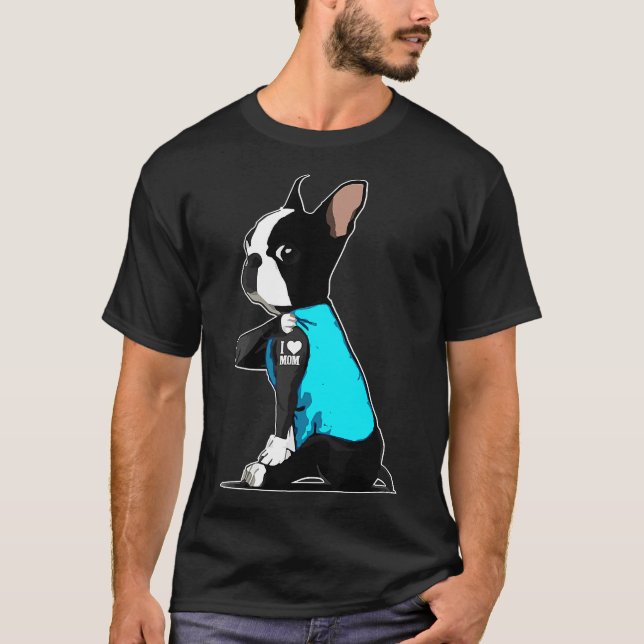 Camiseta Boston Terrier Tattoos que amo a mamá (Anverso)