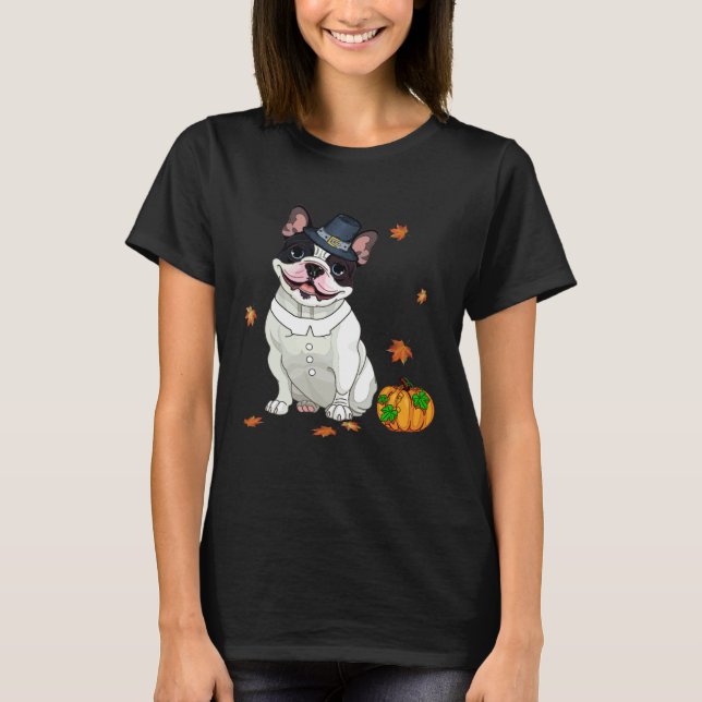 Camiseta Boston Terrier Thanksgiving Costume Pilgrim Turkey (Anverso)