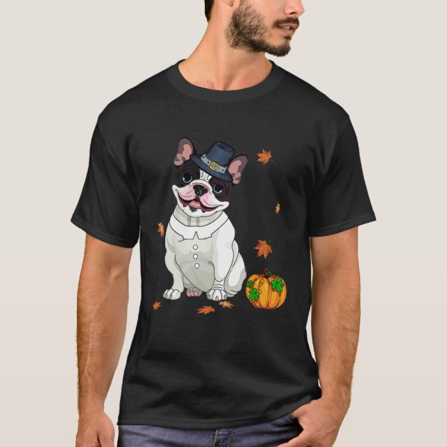 Camiseta Boston Terrier Thanksgiving Costume Pilgrim Turkey (Anverso)