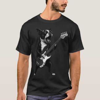 Camiseta Boston Terrier tocando bajo música rock perro