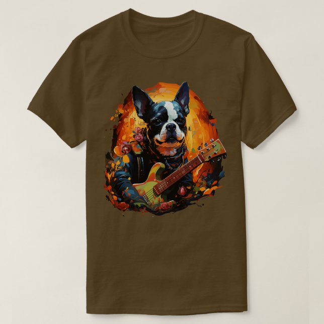 Camiseta Boston Terrier Tocando Guitarra (Diseño del anverso)