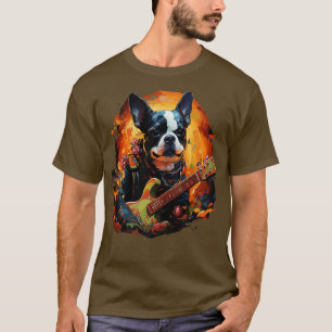 Camiseta Boston Terrier Tocando Guitarra