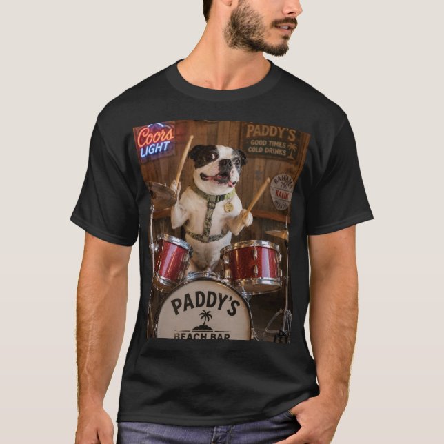 Camiseta Boston Terrier tocando la batería (Anverso)