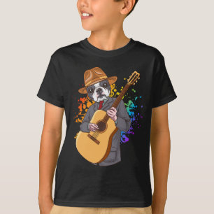 Camiseta Boston Terrier tocando niño de guitarra acústica