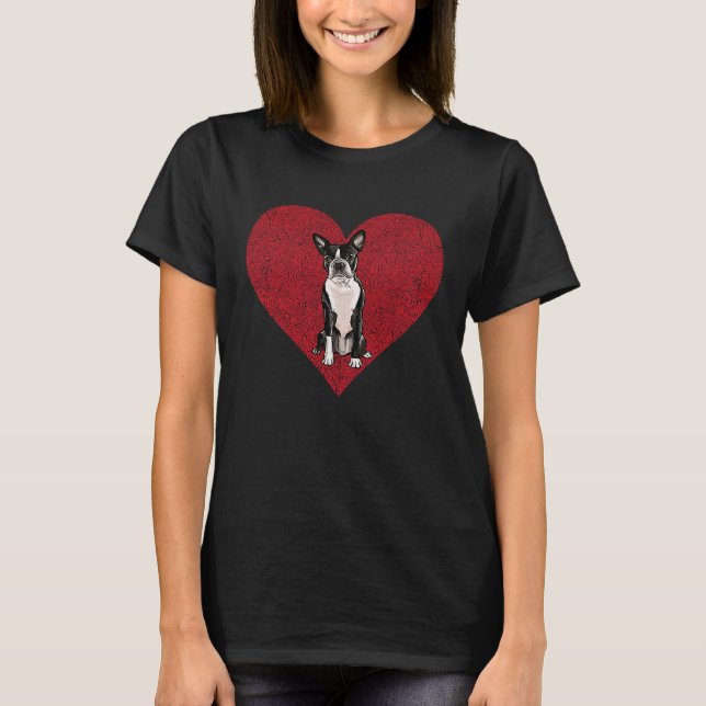 Camiseta Boston Terrier Valentines Day Dog Love Fingerprint (Anverso)