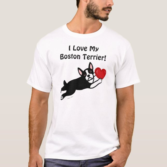 Camiseta Boston Terrier y dibujo animado rojo del corazón (Anverso)