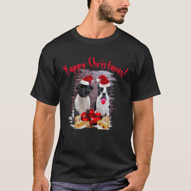 Camiseta Boston Terrier Yappy Navidades Perro Mamá Y Papá (Anverso)