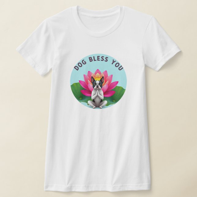 Camiseta Boston Terrier Yoga Perro Meditando Bendiciones Ze (Distribución)